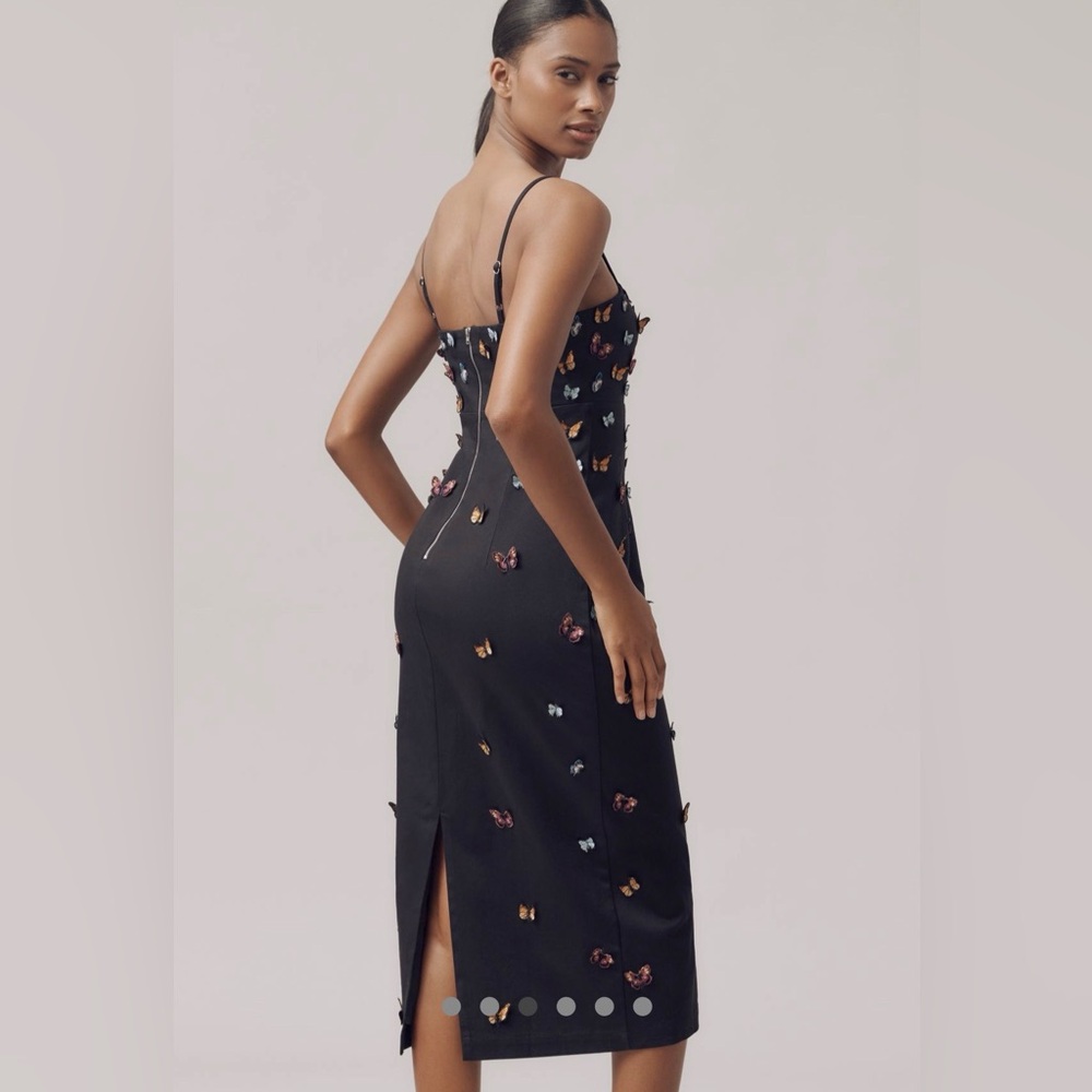 Anthropologie MAEVE 3-D Brynne Butterfly Embellished Black Midi Dress - Picture 3 of 7